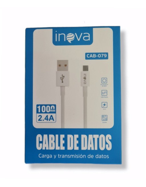 CABLE MICRO USB 2.4AMP 1MTS BLANCO V8 CAB-079 INOVA