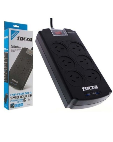 ESTABILIZADOR 6 TOMAS + USB X 2 FVR-602USB-A FORZA