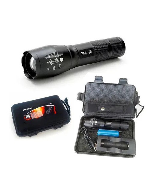 LINTERNA 1 LED C/ZOOM RECARGABLE CON CARGADOR CAJA NEGRA 800M POWER STYLE