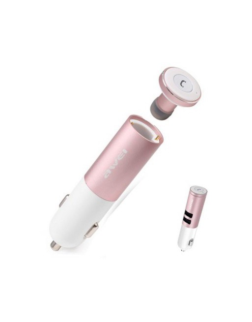 CARGADOR 12V A USB X 2 + AURICULAR BLUETOOTH A870BL AWEI