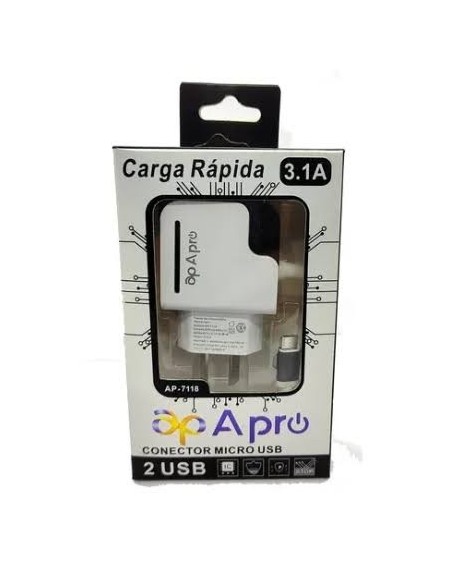 CARGADRO 220V A USB X 2 + CABLE MICRO USB 3.1MP AP-2838 APRO