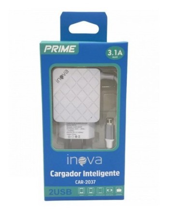 CARGADOR 220V A 2 USB C/CABLE 3.1AMP CAR-2037 INOVA