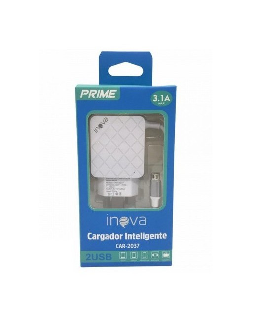 CARGADOR 220V A 2 USB C/CABLE 3.1AMP CAR-2037 INOVA