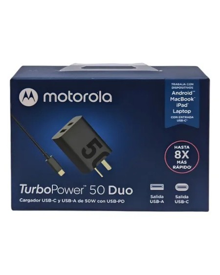 CARGADOR 220V A USB + TIPO C + CABLE TIPO C 8X 125W TURBO POWER MOTOROLA