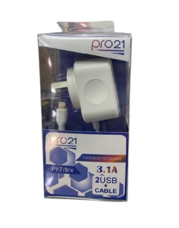 CARGADOR 220V A IPHONE + 2USB 3.1AMP PRO21
