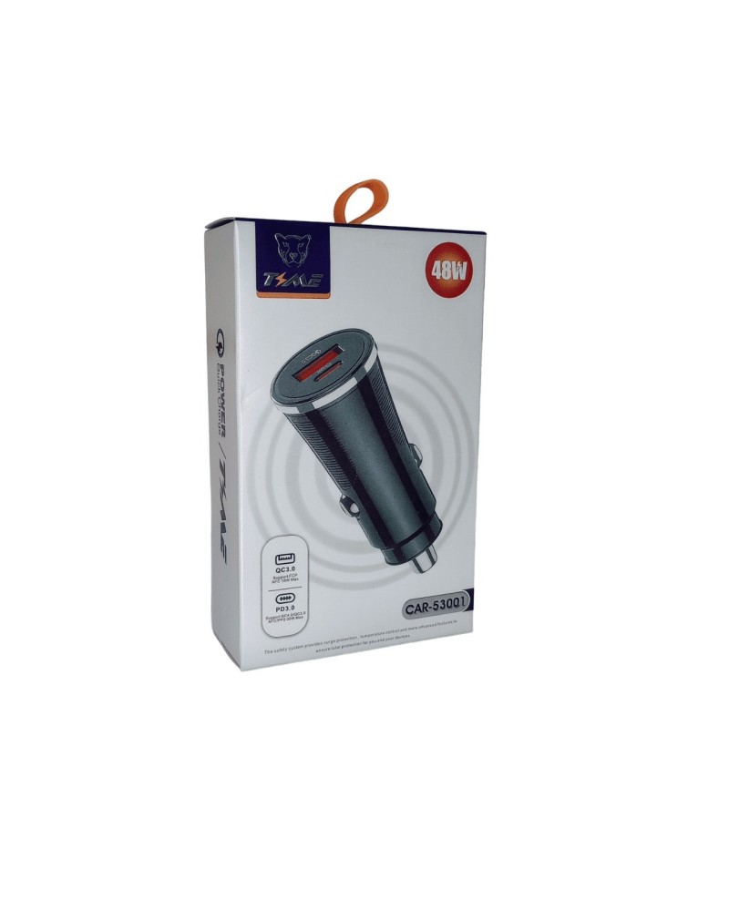 CARGADR 12V USB + TIPO C CABEZAL 48W CAR-53001 TIME
