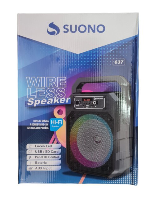 PARLANTE BLUETOOTH C/USB C/FT C/FM P/MIC LUZ LED 6.5" 638 SUONO