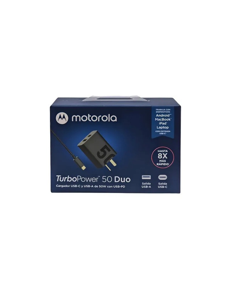 CARGADOR 220V A USB + TIPO C + CABLE TIPO C 8X 125W TURBO POWER MOTOROLA