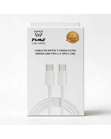 CABLE USB TIPO C M/M 1MTS BLANCO 45W TIME