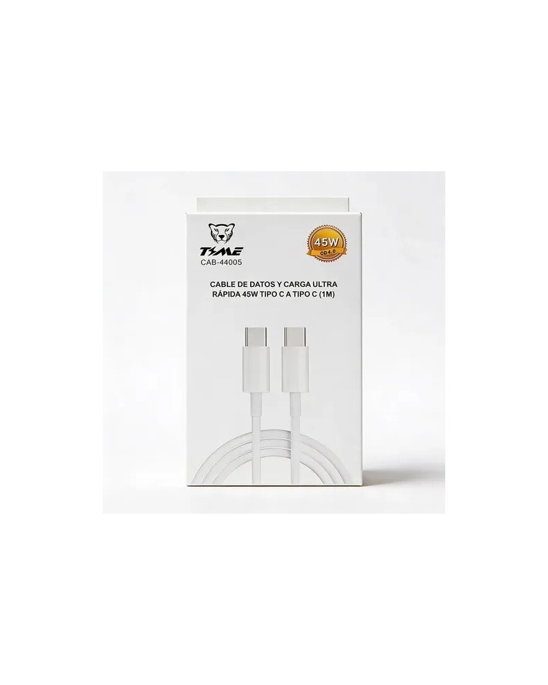 CABLE USB TIPO C M/M 1MTS BLANCO 45W TIME