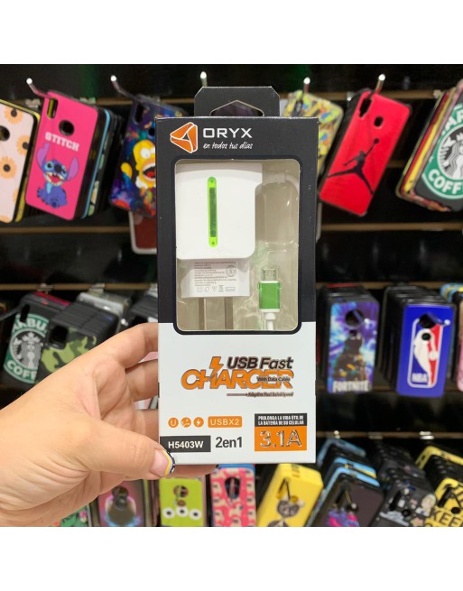 CARGADOR 220V MICRO USB 3.1AMP X 2 USB H5403W ORYX