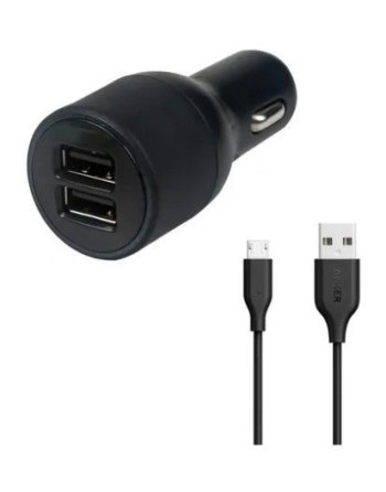 CARGADOR 12V USB X 2 + CABLE MICRO USB 2.4AMP 1MTS SERIE A2 AX16012 AXER