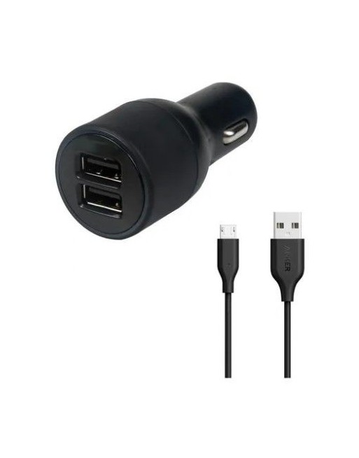 CARGADOR 12V USB X 2 + CABLE MICRO USB 2.4AMP 1MTS SERIE A2 AX16012 AXER