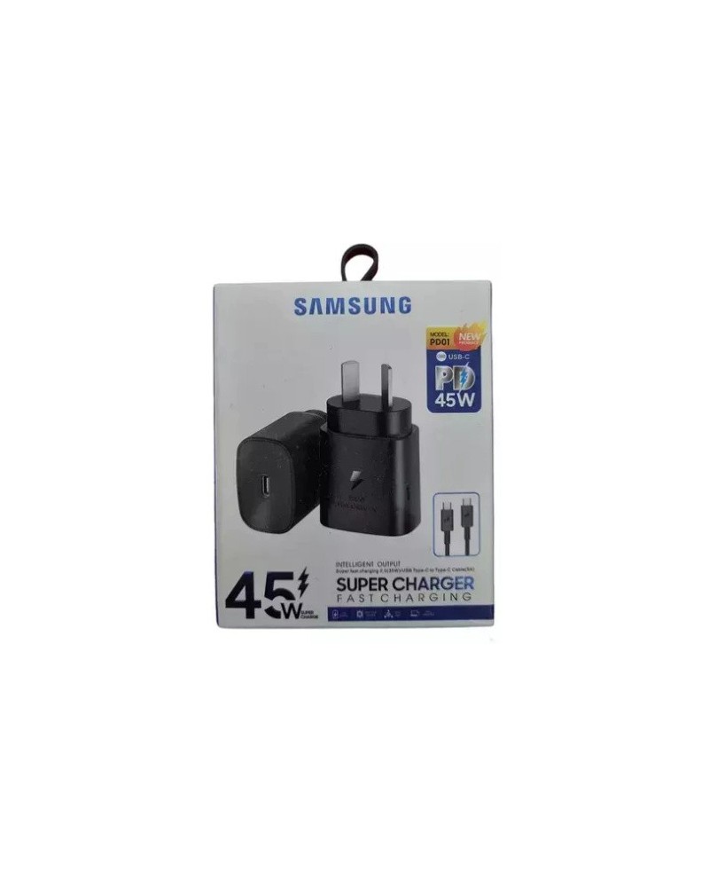 CARGADOR 220V A USB + TIPO C + CABLE TIPO C M/M 45W PD01 SAMSUNG