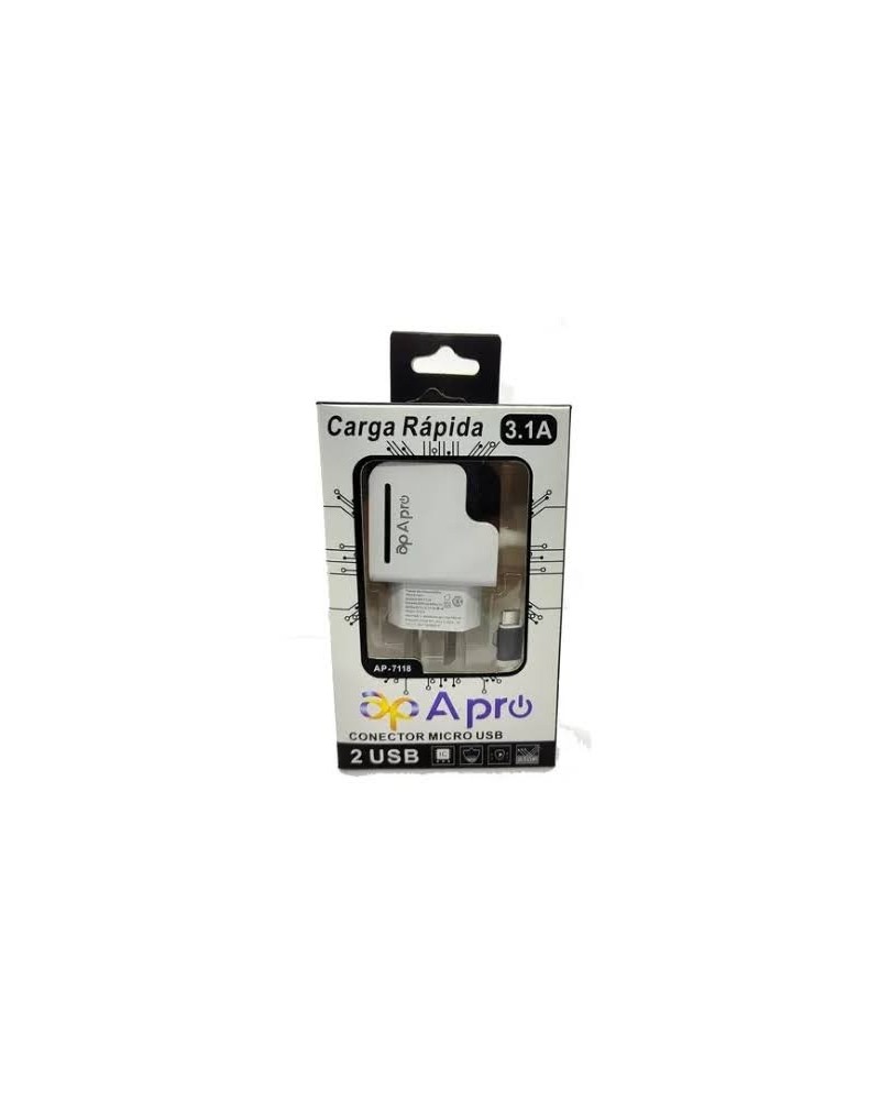 CARGADRO 220V A USB X 2 + CABLE MICRO USB 3.1MP AP-2838 APRO