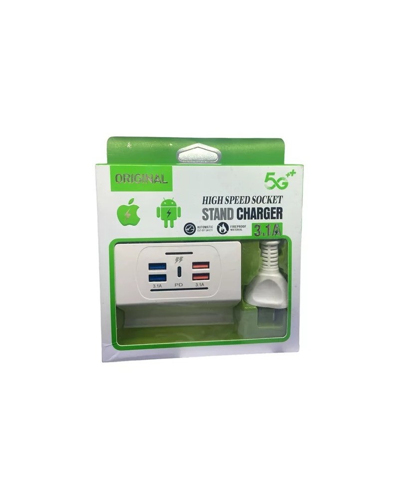 ZAPATILLA CARGADOR 4 USB 3.1AMP + USB TIPO C STAND