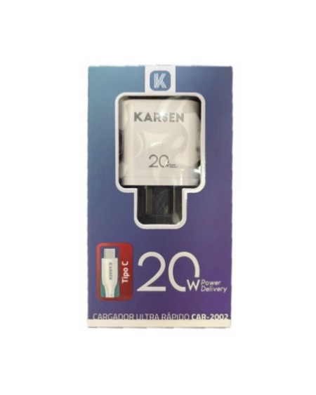 CARGADOR 220V A USB TIPO C + CABLE TIPO C 20W CAR-2002 KARSEN