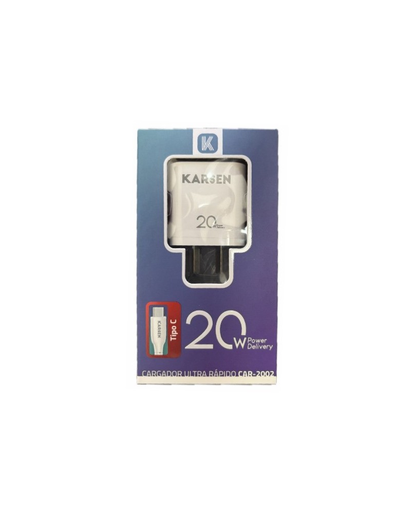 CARGADOR 220V A USB TIPO C + CABLE TIPO C 20W CAR-2002 KARSEN