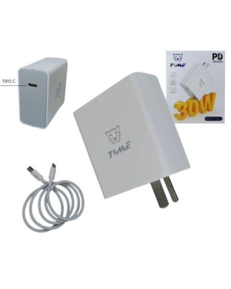 CARGADOR 220V A USB TIPO C + CABLE TIPO C 30W CC-59251 TIME
