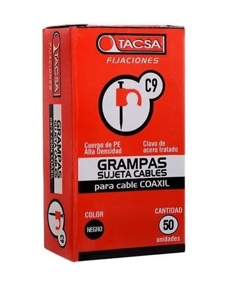 GRAMPAS SUJETA CABLE C9 PARA CABLE COAXIL NEGRO TACSA