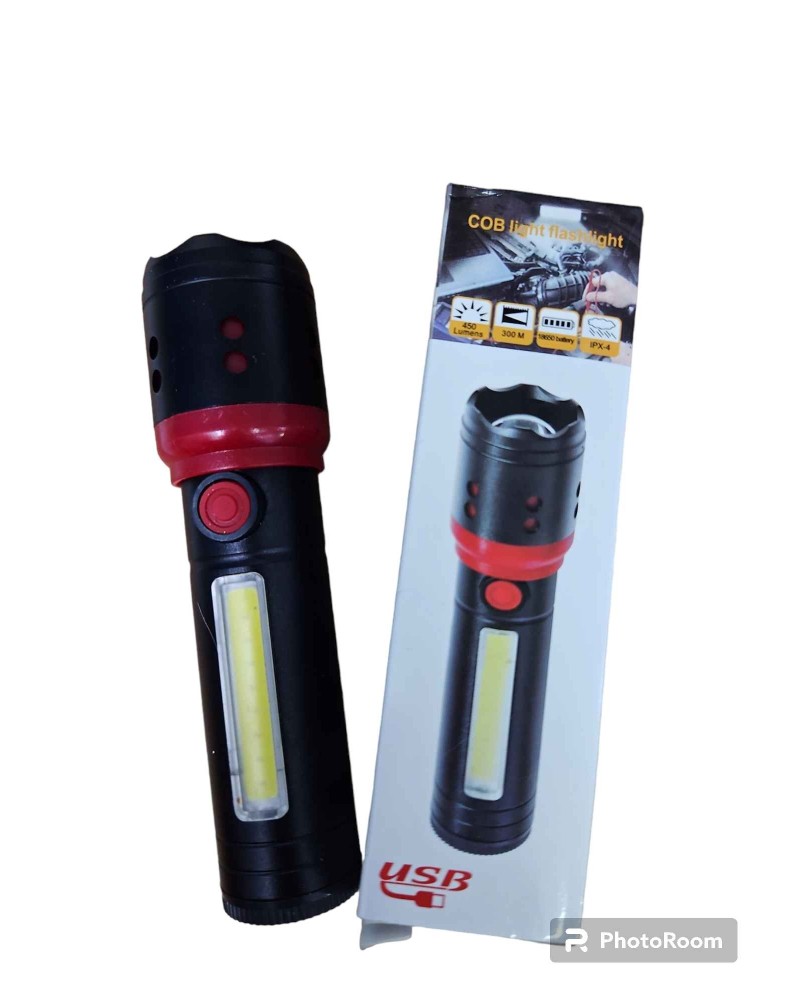 LINTERNA 1 LED C/ZOOM + REFLECTOR RECARGABLE ARO ROJO 861 COB