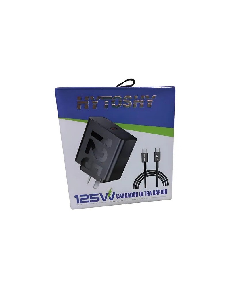 CARGADOR 220V A USB + TIPO C + CABLE TIPO C 125W ULTRA RAPIDO PD125 HYTOSHY
