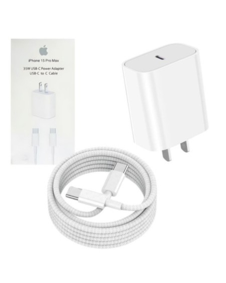 CARGADOR 220V A USB TIPO C + CABLE TIPO C M/M 35W 15 PRO MAX CERTIFICADO APPLE