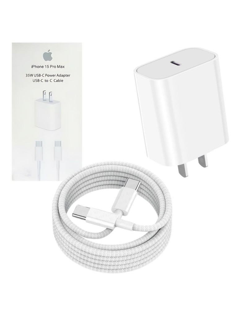 CARGADOR 220V A USB TIPO C + CABLE TIPO C M/M 35W 15 PRO MAX CERTIFICADO APPLE