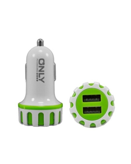 CARGADOR 12V A USB X 2 2.4AMP BLANCO C/VERDE MOD 34  ONLY