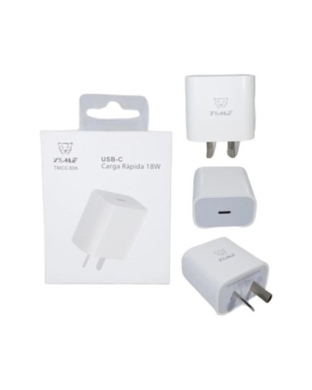 CARGADOR 220V A USB TIPO C CABEZAL BLANCO 18W CARGA RAPIDA TMCC-606 TIME