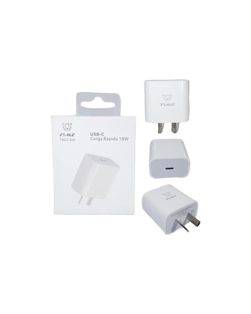 CARGADOR 220V A USB TIPO C CABEZAL BLANCO 18W CARGA RAPIDA TMCC-606 TIME
