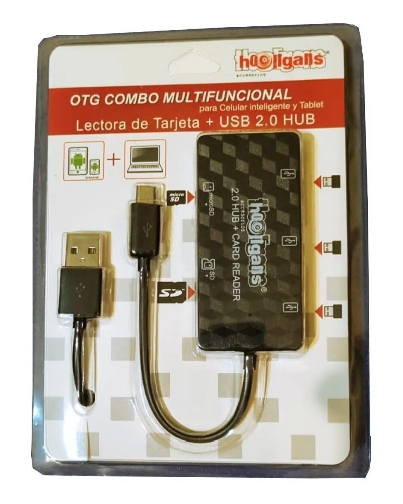 HUB USB 2.0 X 3 + LECTOR DE MEMORIAS HOOLIGANS