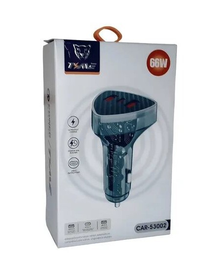 CARGADOR 12V A USB X 2 + TIPO C 66W TRANSPARENTE CAR-53002 AITECH