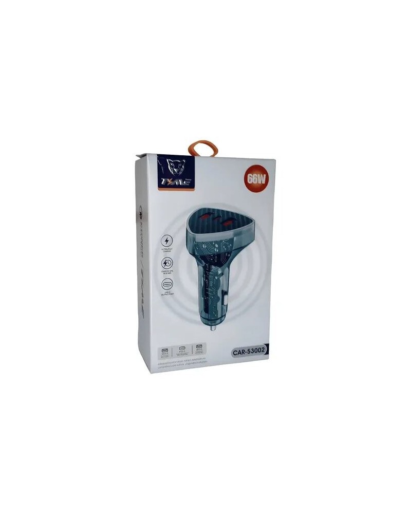 CARGADOR 12V A USB X 2 + TIPO C 66W TRANSPARENTE CAR-53002 AITECH
