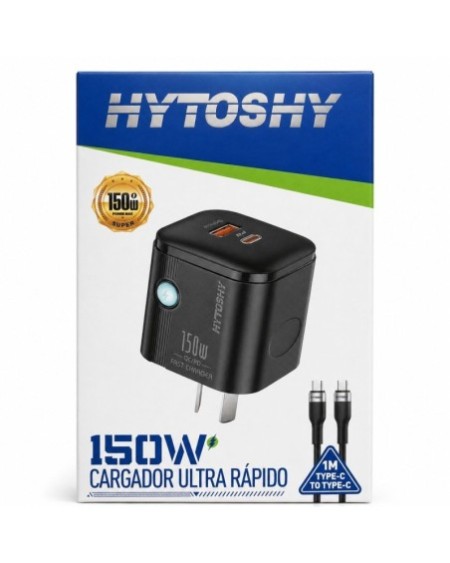 CARGADOR 220V A USB + TIPO C + CABLE TIPO C 1MTS 150W HY-87W HYTOSHY