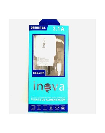 CARGADOR 220V A USB X 2 C/CABLE MICRO USB 3.1AMP CAR-2005 INOVA