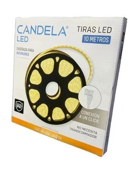 TIRA DE LED 220V 10MTS INTERIOR LUZ CALIDA FACIL CONEXION 7888 CANDELA
