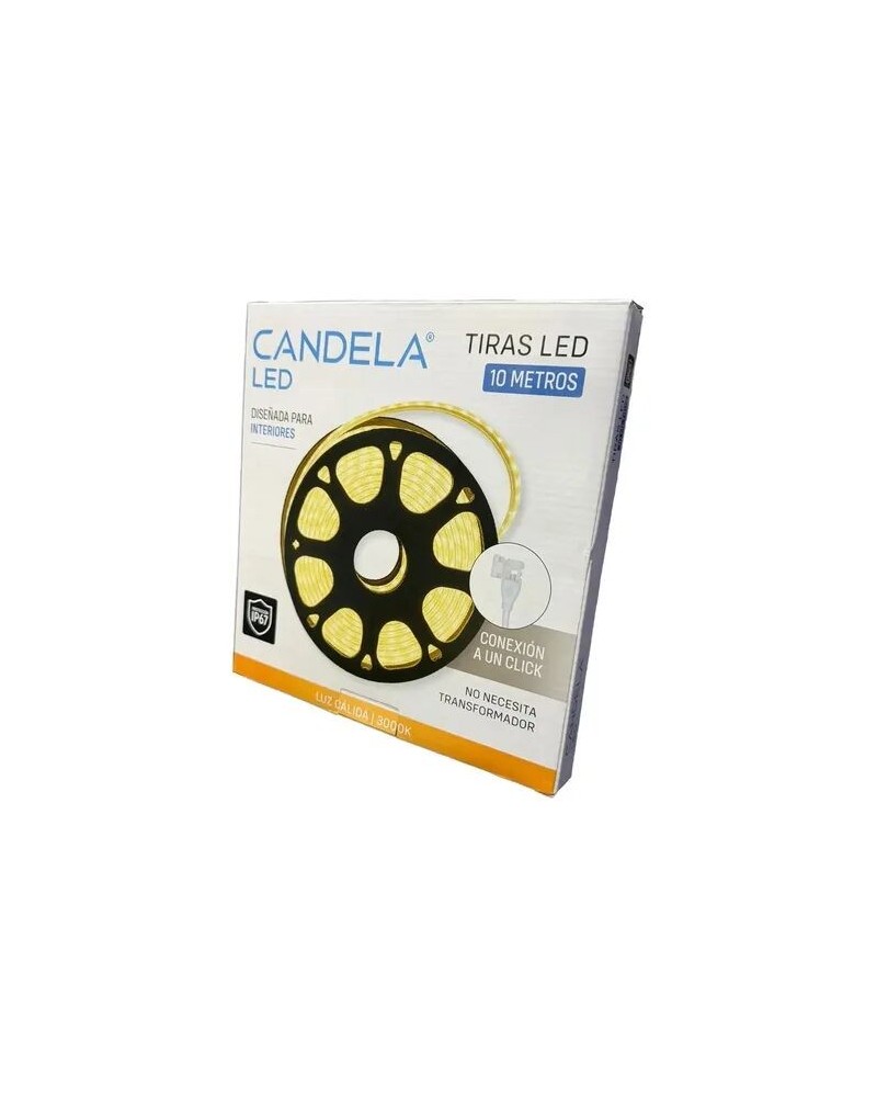 TIRA DE LED 220V 10MTS INTERIOR LUZ CALIDA FACIL CONEXION 7888 CANDELA