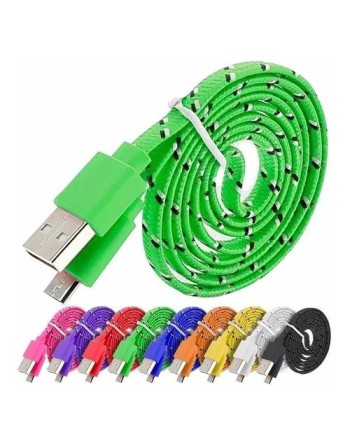 CABLE USB MICRO USB V8 RECUBIERTO EN TELA VERDE FLUOR CARRETEL