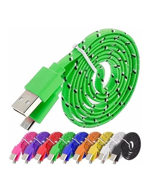 CABLE USB MICRO USB V8 RECUBIERTO EN TELA VERDE FLUOR CARRETEL