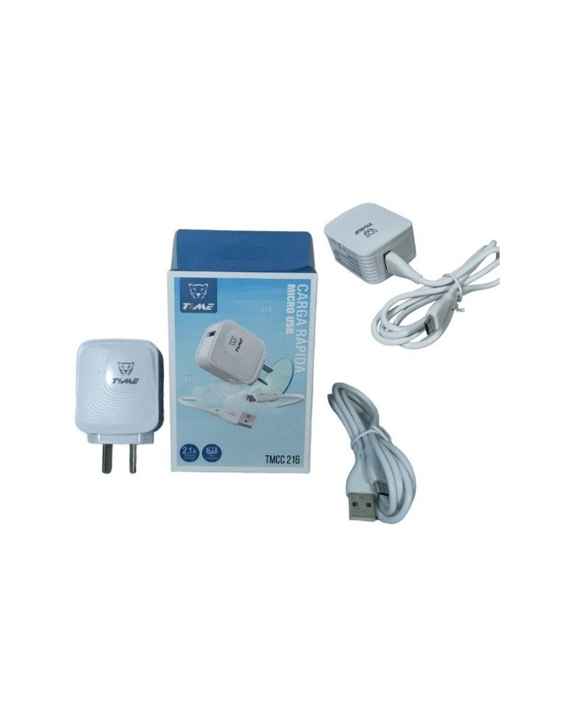 CARGADOR 220V A USB X 1 + CABLE MICRO USB 2.1AMP BLANCO TMCC216 TIME
