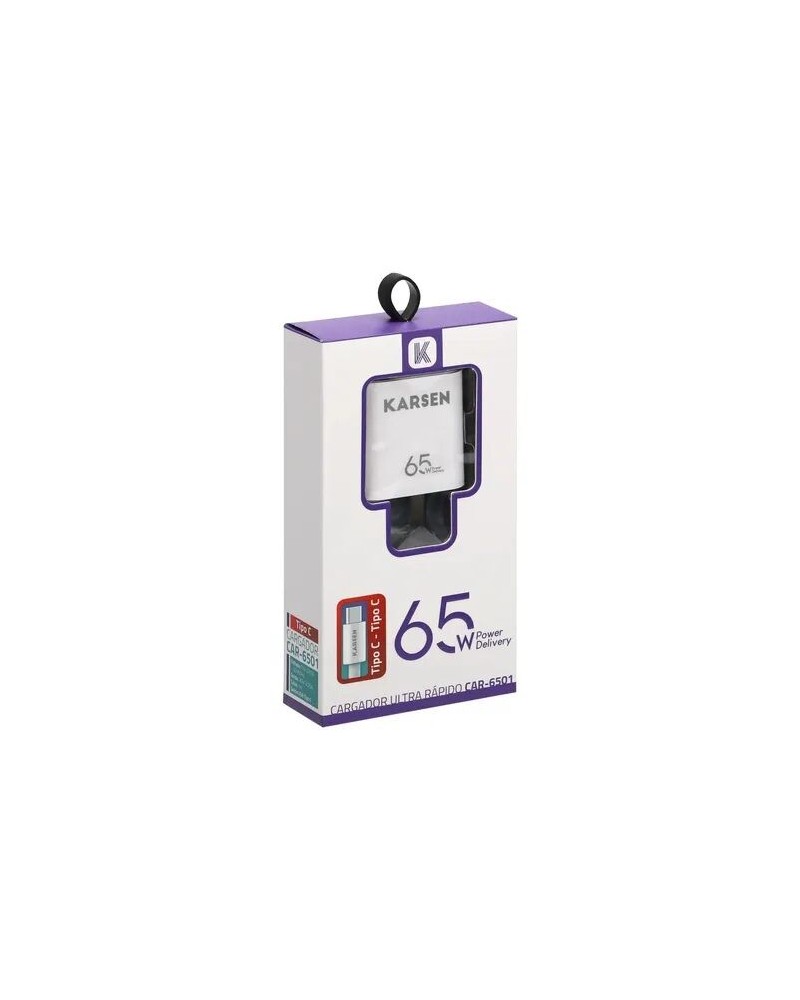 CARGADOR 220V A USB TIPO C + CABLE TIPO C 65W CAR-6501 KARSEN