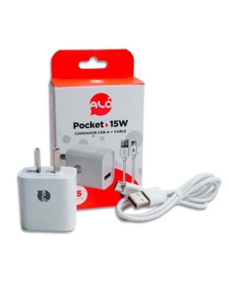 CARGADOR 220V A USB TIPO C + CABLE C M/M 15W POKET ALO