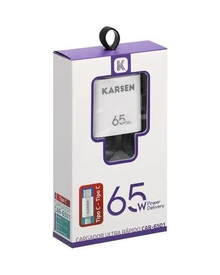 CARGADOR 220V A USB TIPO C + CABLE TIPO C 65W CAR-6501 KARSEN