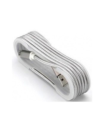 CABLE MICRO USB RECUBIERTO EN TELA PLATEADA EN CARRETEL