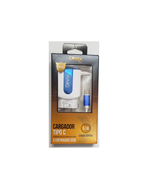 CARGADOR 220V TIPO C + 3 USB 5.1AMP DX1-CAR-5.1-TC DINAX