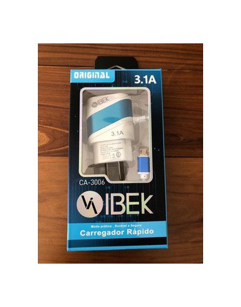 CARGADOR 220V A USB X 2 C/CABLE 3.1AMP CA-3006 IBEK