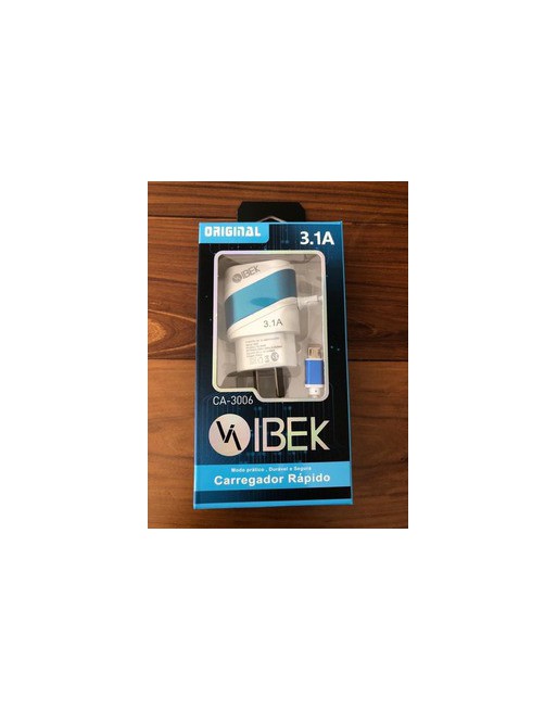 CARGADOR 220V A USB X 2 C/CABLE 3.1AMP CA-3006 IBEK