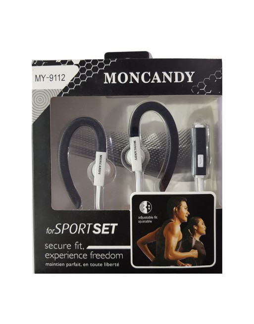 MANOS LIBRES DEPORTIVOS NEGRO Y BLANCO MY-9112 MONCANDY
