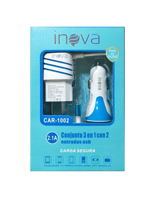 CARGADOR 220V + 12V 2 EN 1 2.1AMP CAR-1002 INOVA